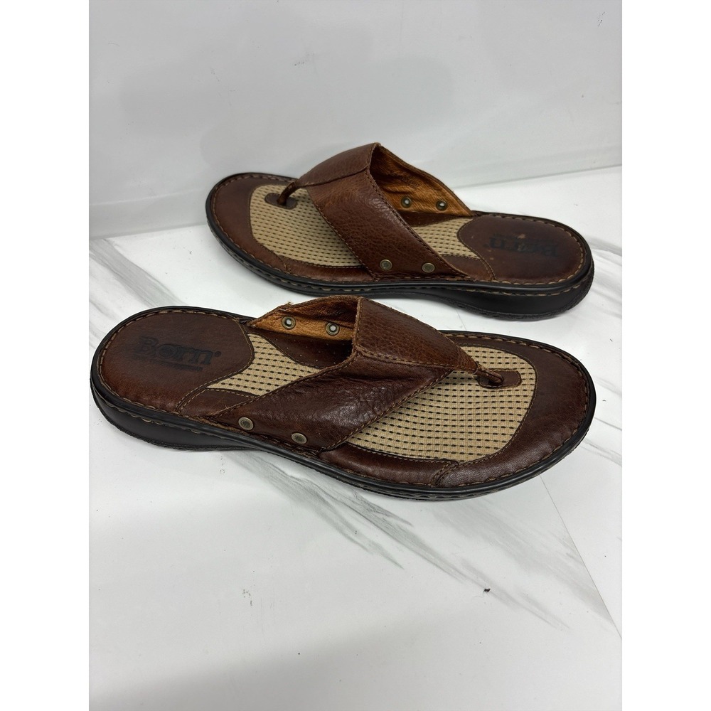 Vintage 90s BORN Shoes Men's Sz 11 Brown Leather Sandals Slides Cushion Comfort
